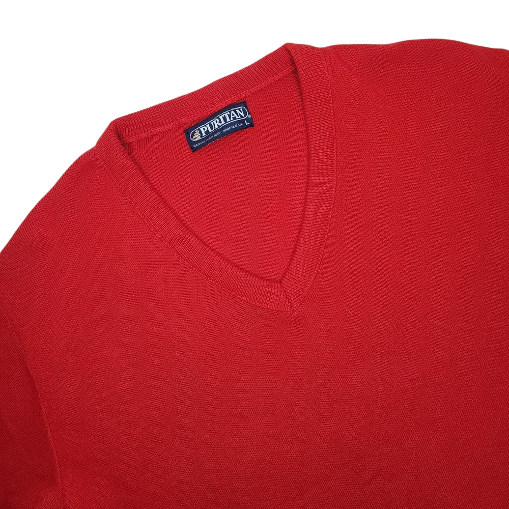 Vintage Mens PURITAN Pullover Sweater Sz‎ L Red Orlon Acrylic Knit Made USA 80s